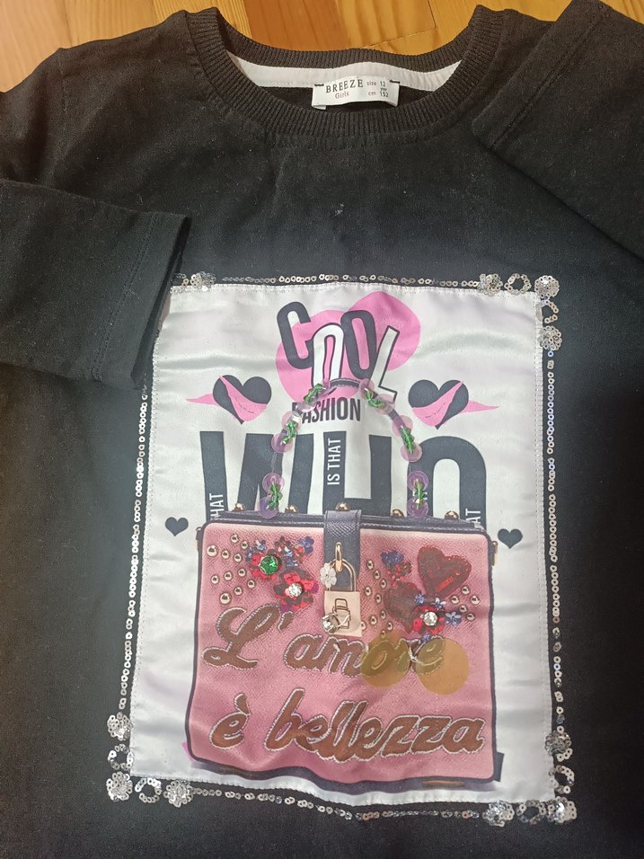 Kız Çocuk Siyah Baskılı Kısa Kollu Tişört - Görsel 2