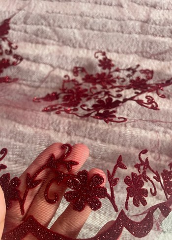 Bordo İşlemeli Kına duvağı - Görsel 3