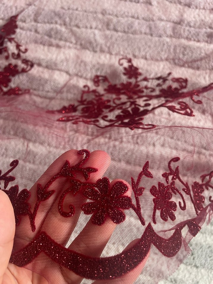 Bordo İşlemeli Kına duvağı - Görsel 4