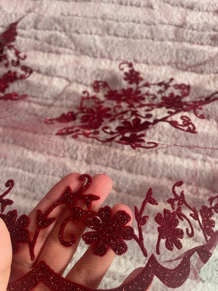 Bordo İşlemeli Kına duvağı - Görsel 3