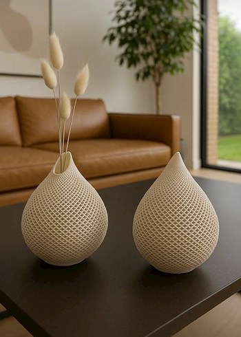 Bej Desenli Modern Vazo Seti - Görsel 2