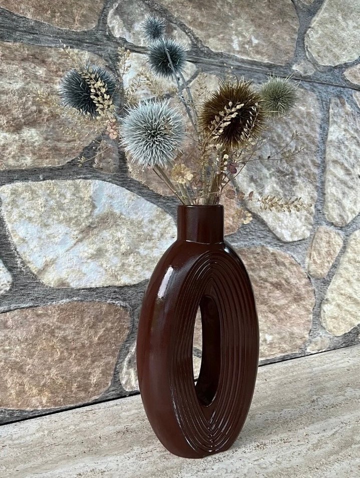 Koyu Kahverengi Dekoratif Vazo - Görsel 2