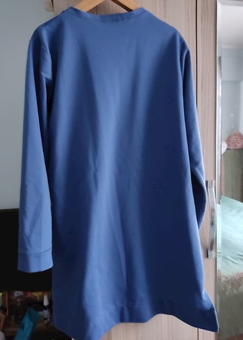 Mavi Hamile Midi Tunik, Uzun Kollu, Salaş Kesim - Görsel 2