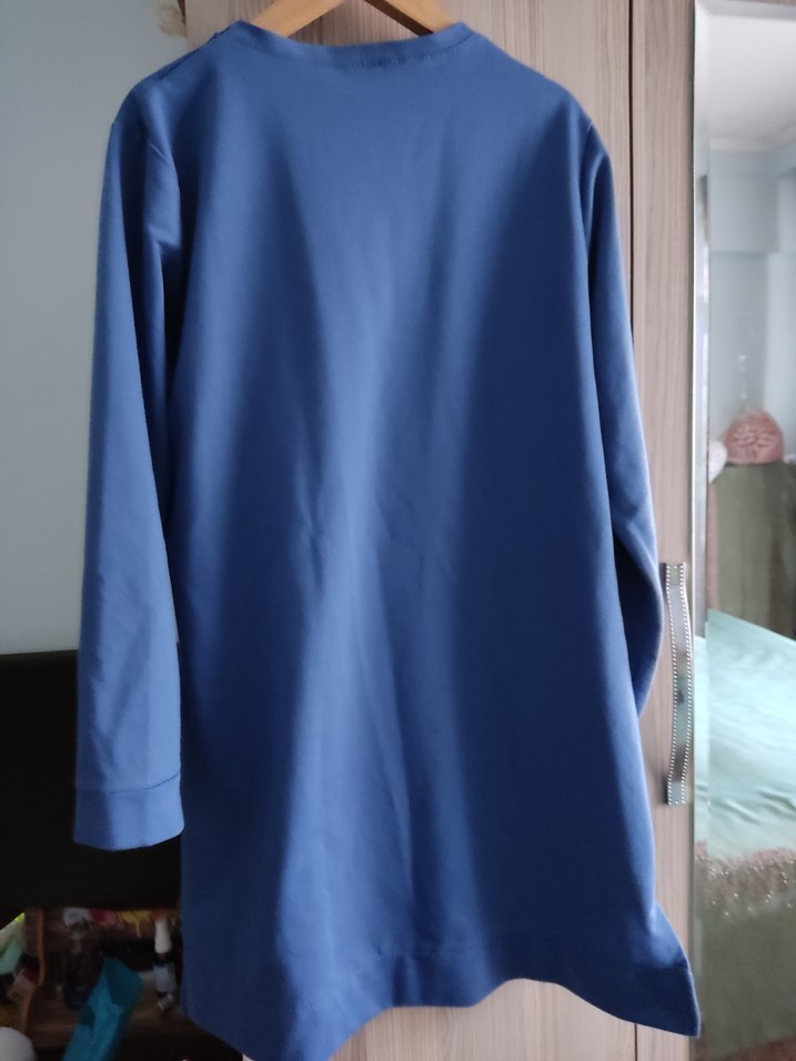 Mavi Hamile Midi Tunik, Uzun Kollu, Salaş Kesim - Görsel 2