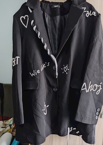 Siyah Baskılı Düğmeli Midi Hamile Ceketi - Görsel 4