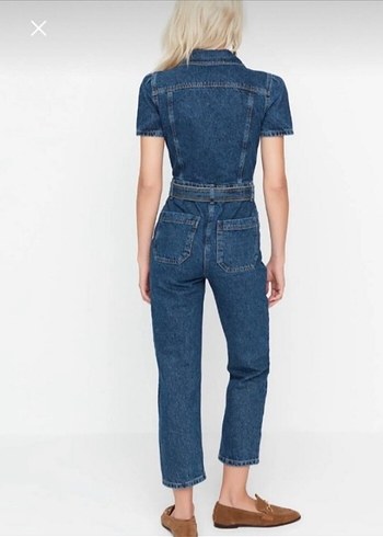 Kadın Lacivert Denim Kısa Kollu Tulum - Görsel 2