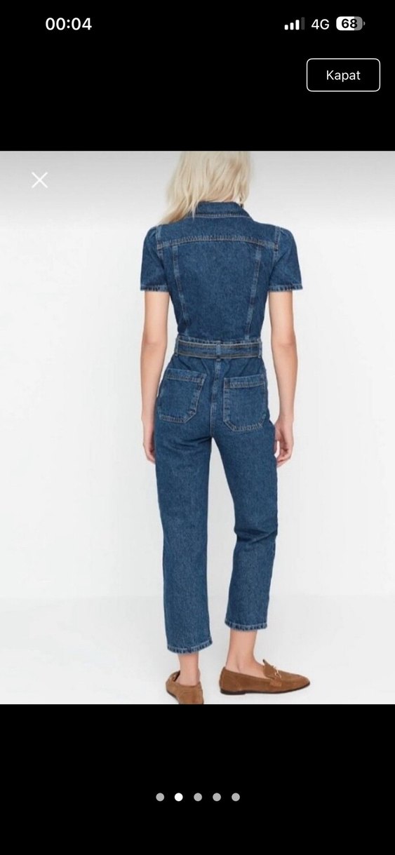 Kadın Lacivert Denim Kısa Kollu Tulum - Görsel 2