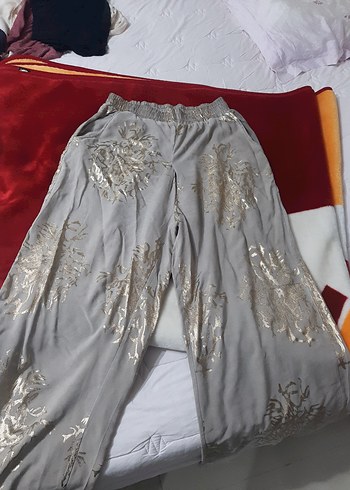 Bohem Gri Nakışlı Kadın Kumaş Pantolon