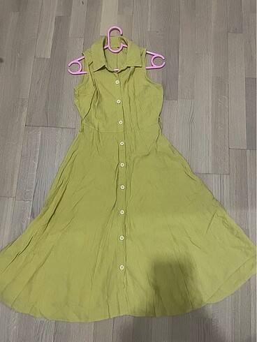 Hardal rengi midi elbise S