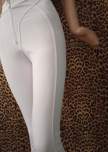 FASHION Beyaz Fermuarlı Kadın Tayt - Görsel 3