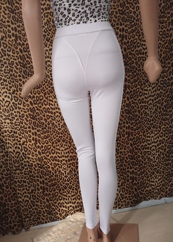 FASHION Beyaz Fermuarlı Kadın Tayt - Görsel 2