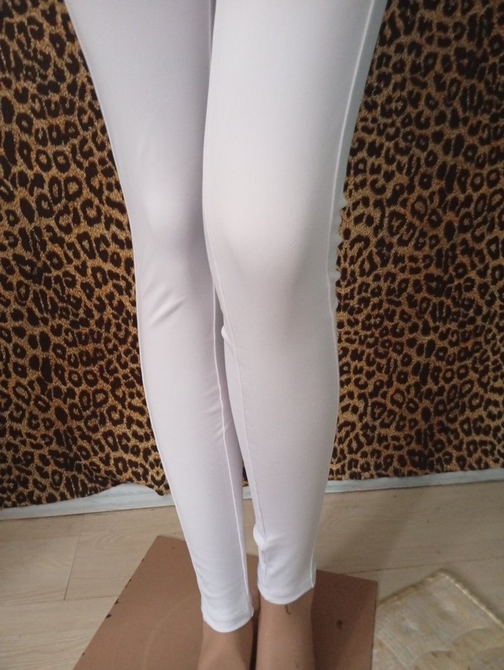 FASHION Beyaz Fermuarlı Kadın Tayt - Görsel 5