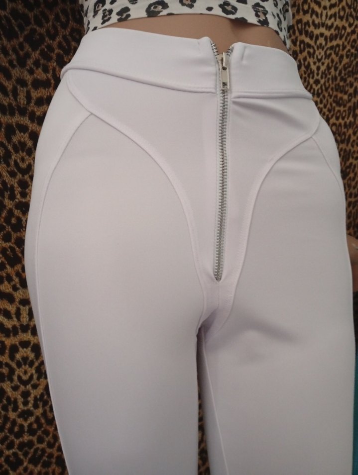 FASHION Beyaz Fermuarlı Kadın Tayt - Görsel 4