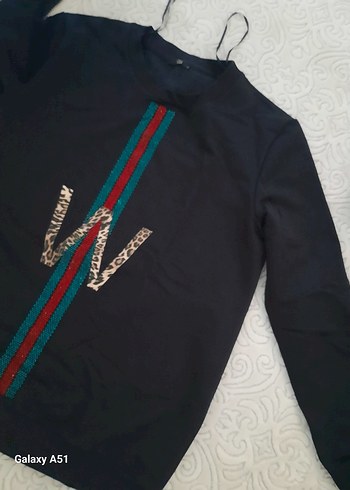 Ekol Siyah Payetli Baskılı kadın Sweatshirt