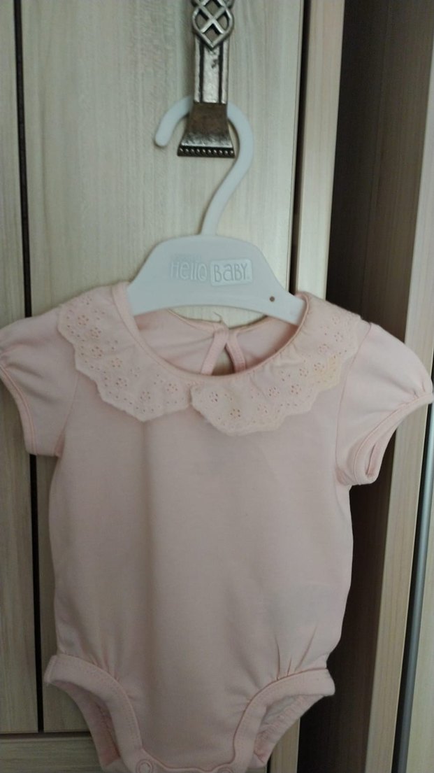 HM marka Pembe Fırfırlı Kısa Kollu Kız Bebek 2li Zıbın - Görsel 3