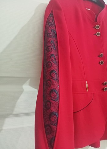 38 Beden Klasik Kırmızı Düğmeli Kadın Blazer Ceket