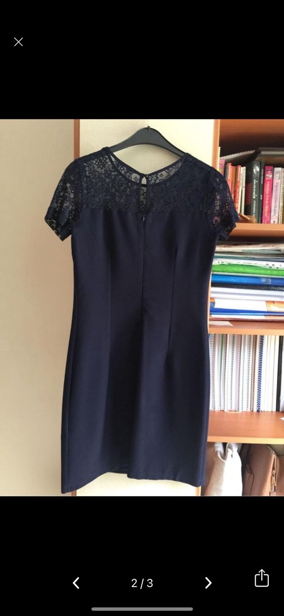 Dantel Detaylı Lacivert Midi Elbise - Görsel 2