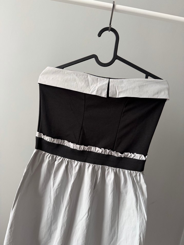 Gri straplez mini elbise - Görsel 2