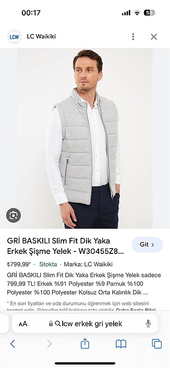 Gri erkek yelek