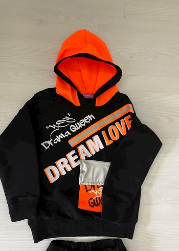 Kapüşonlu Siyah Baskılı  Çocuk Eşofman Takımı - Görsel 4