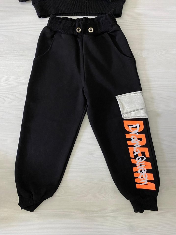 Kapüşonlu Siyah Baskılı  Çocuk Eşofman Takımı - Görsel 3