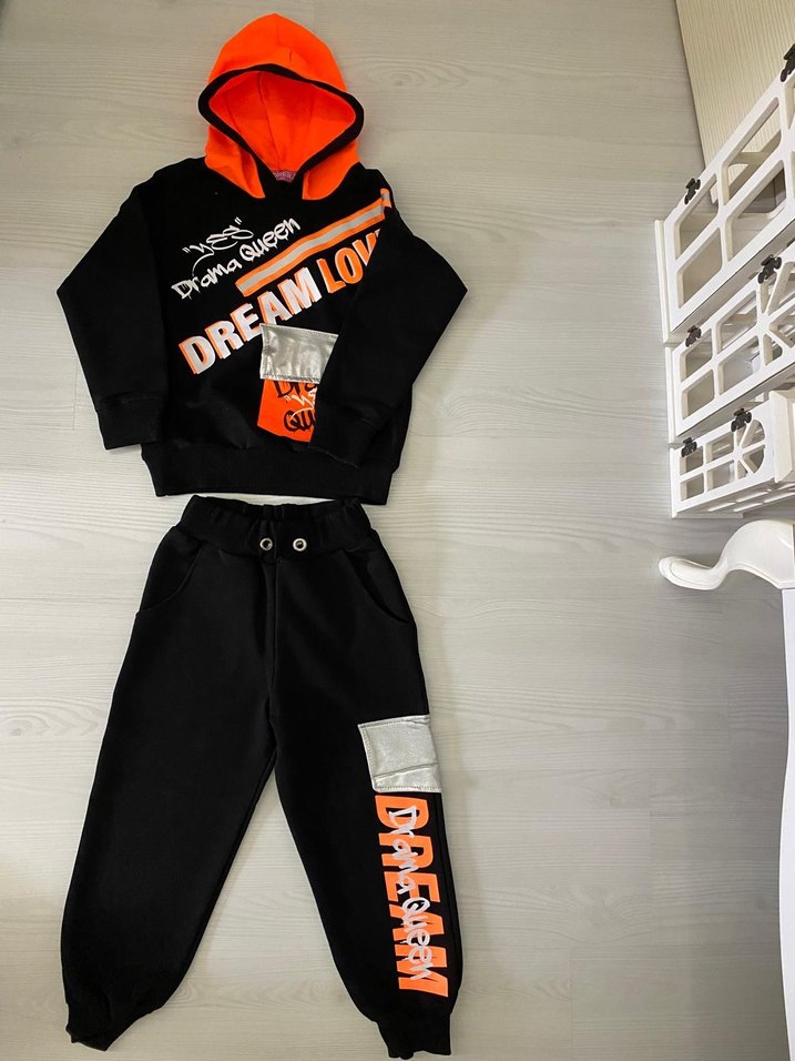 Kapüşonlu Siyah Baskılı  Çocuk Eşofman Takımı - Görsel 2