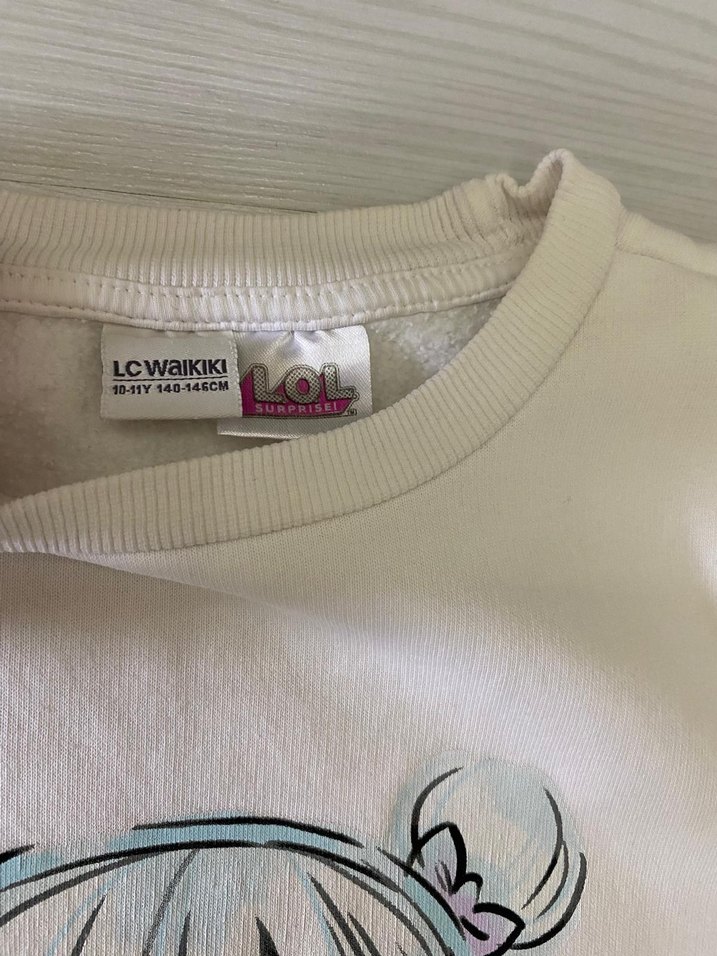 Kız Çocuk Beyaz Pamuklu Uzun Kollu Sweatshirt - Görsel 4