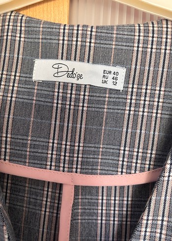 Düğmeli Gri Ekose Midi Ceket Elbise - Görsel 3