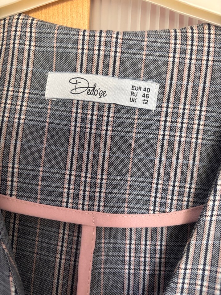 Düğmeli Gri Ekose Midi Ceket Elbise - Görsel 3