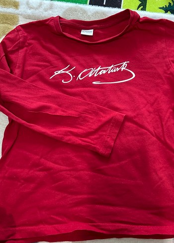 Kırmızı Pamuklu Uzun Kollu Tişört - Görsel 2