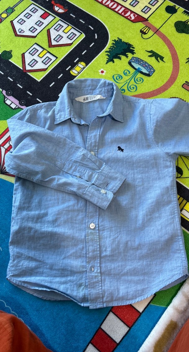 Mavi Uzun Kollu Pamuklu Erkek Cocuk Gömlek - Görsel 2