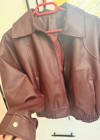 Diğer Bordo Deri Kadın Bomber Ceket