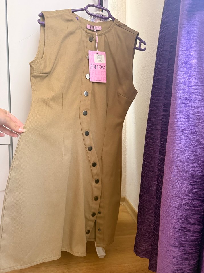 Bej Kot Elbise - Görsel 3