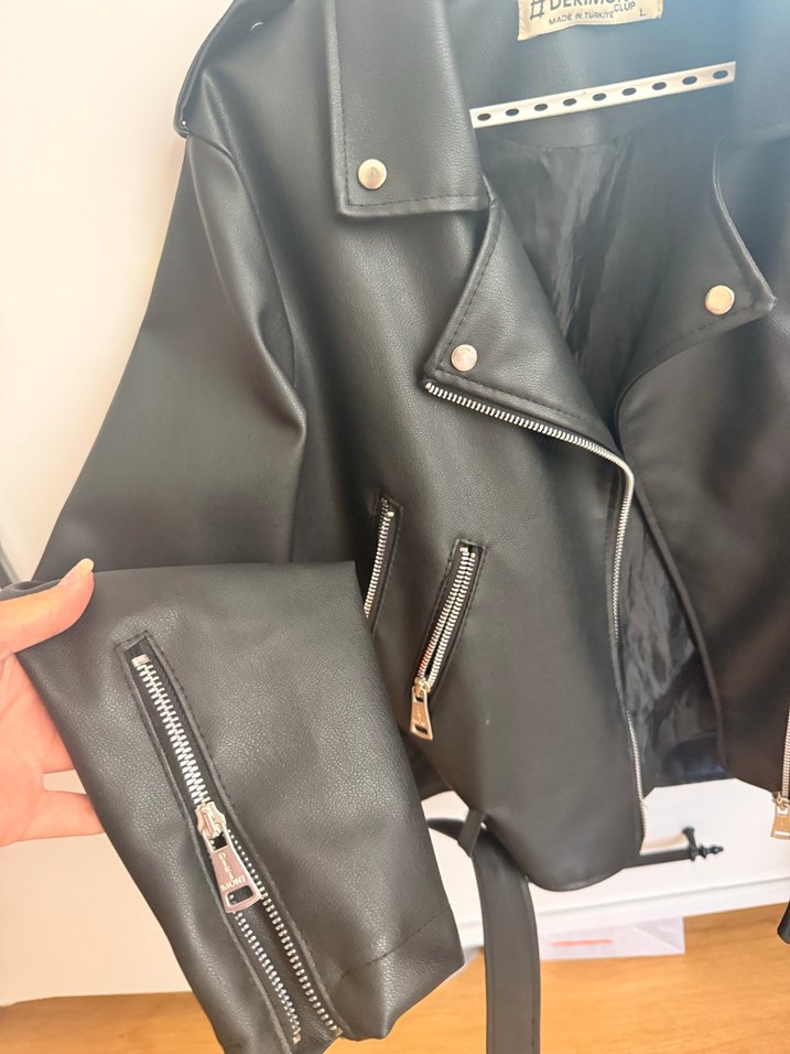 Siyah Deri Biker Ceket - Görsel 4