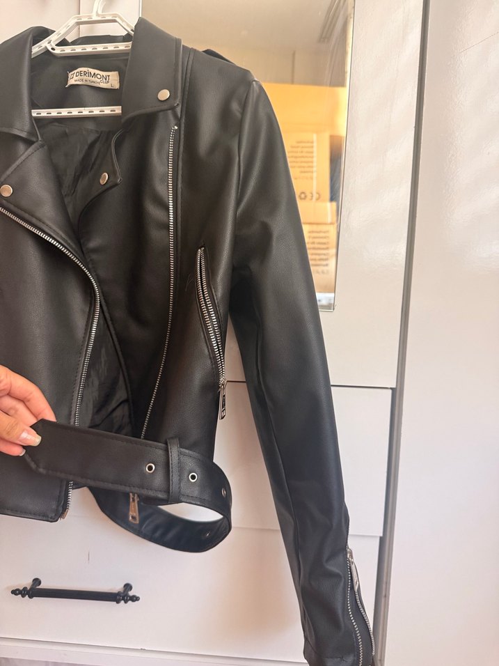 Siyah Deri Biker Ceket - Görsel 3