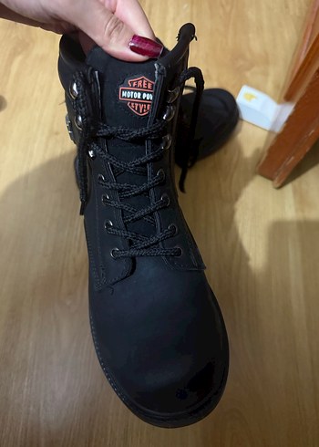 Siyah Deri Biker Topuklu Bot - Görsel 3