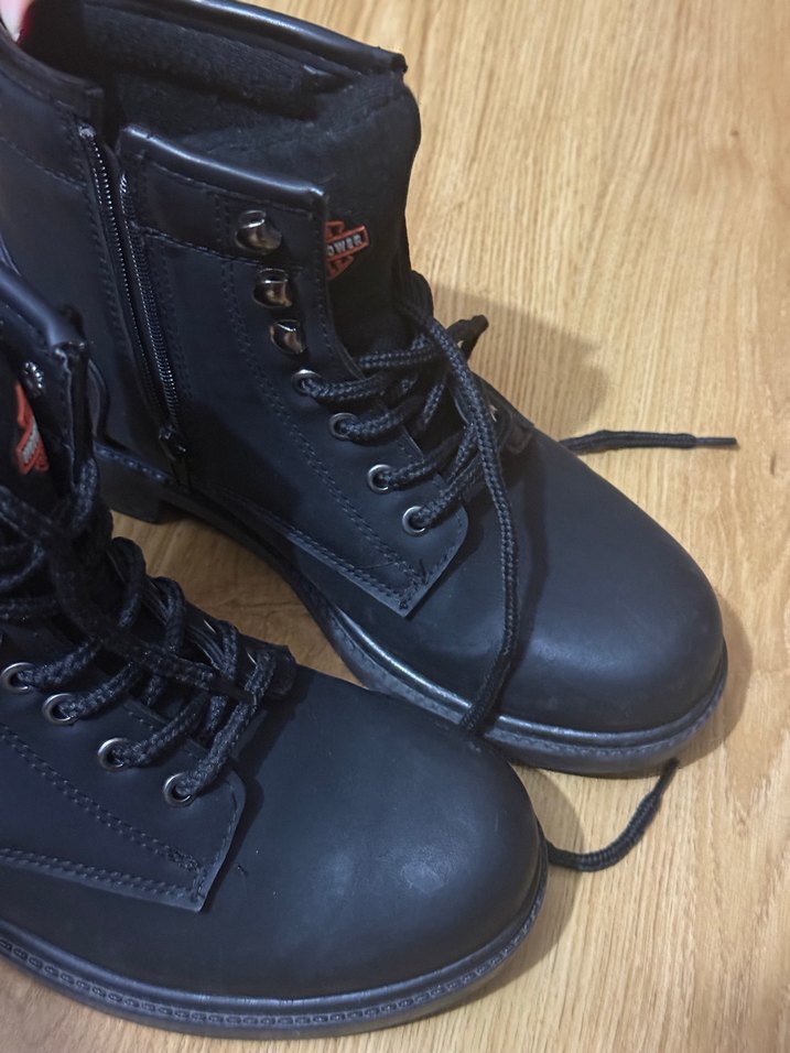 Siyah Deri Biker Topuklu Bot - Görsel 4