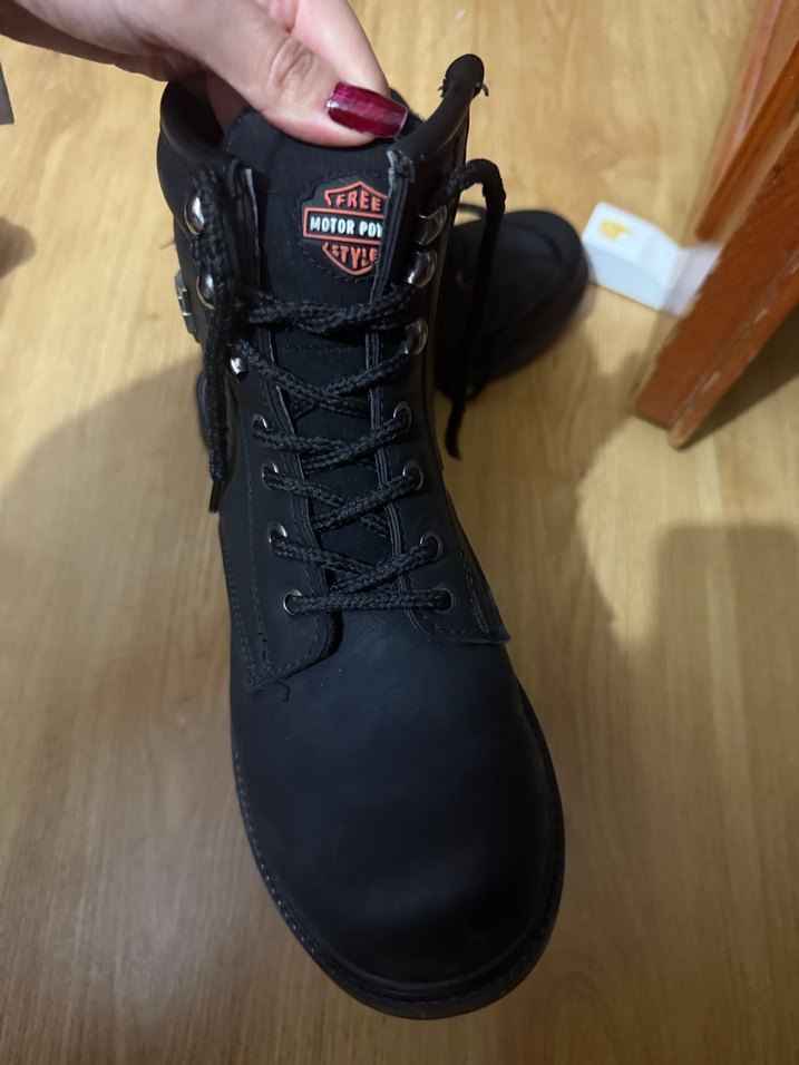 Siyah Deri Biker Topuklu Bot - Görsel 3