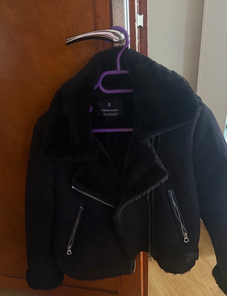 Siyah Süet Kürklü Biker Kaban - Görsel 4