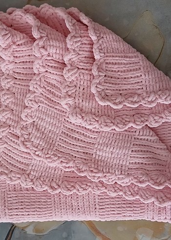 Pembe Örgü Bebek Battaniyesi ( 80cm x 94cm ) - Görsel 3