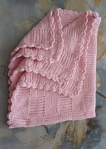 Pembe Örgü Bebek Battaniyesi ( 80cm x 94cm ) - Görsel 5