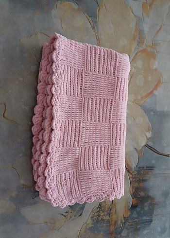 Pembe Örgü Bebek Battaniyesi ( 80cm x 94cm ) - Görsel 2