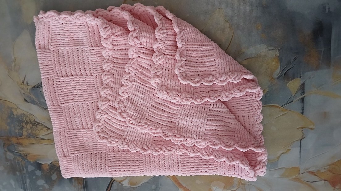 Pembe Örgü Bebek Battaniyesi ( 80cm x 94cm ) - Görsel 3