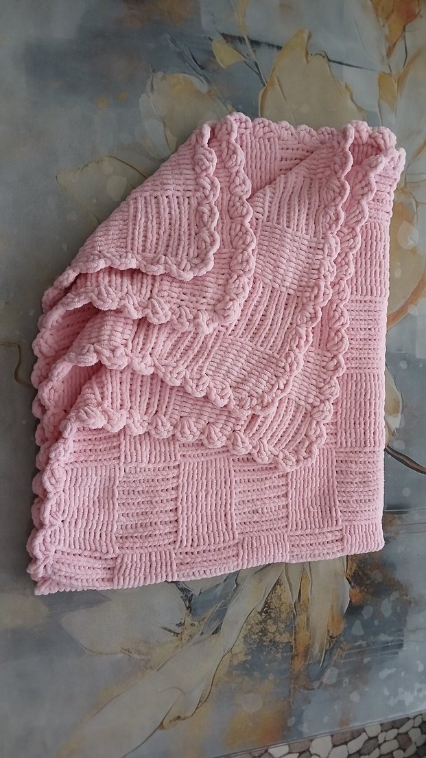 Pembe Örgü Bebek Battaniyesi ( 80cm x 94cm ) - Görsel 5