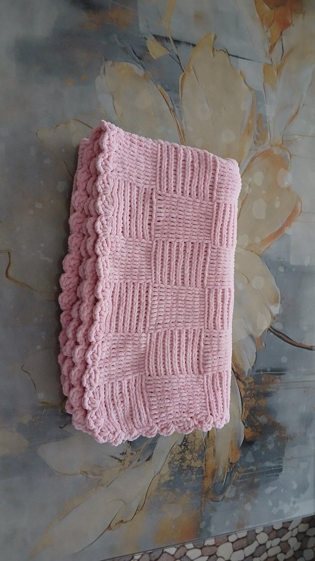 Pembe Örgü Bebek Battaniyesi ( 80cm x 94cm ) - Görsel 2