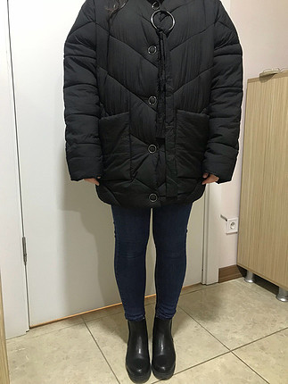 36 Beden siyah Renk Koton oversize mont