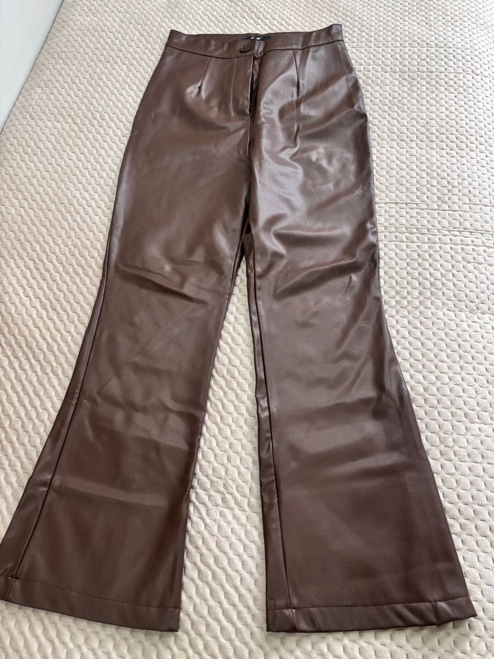 Deri Kahverengi Kadın Midi Pantolon - Görsel 2