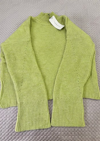 Kadın Yeşil Triko Bisiklet Yaka Kazak - Görsel 4