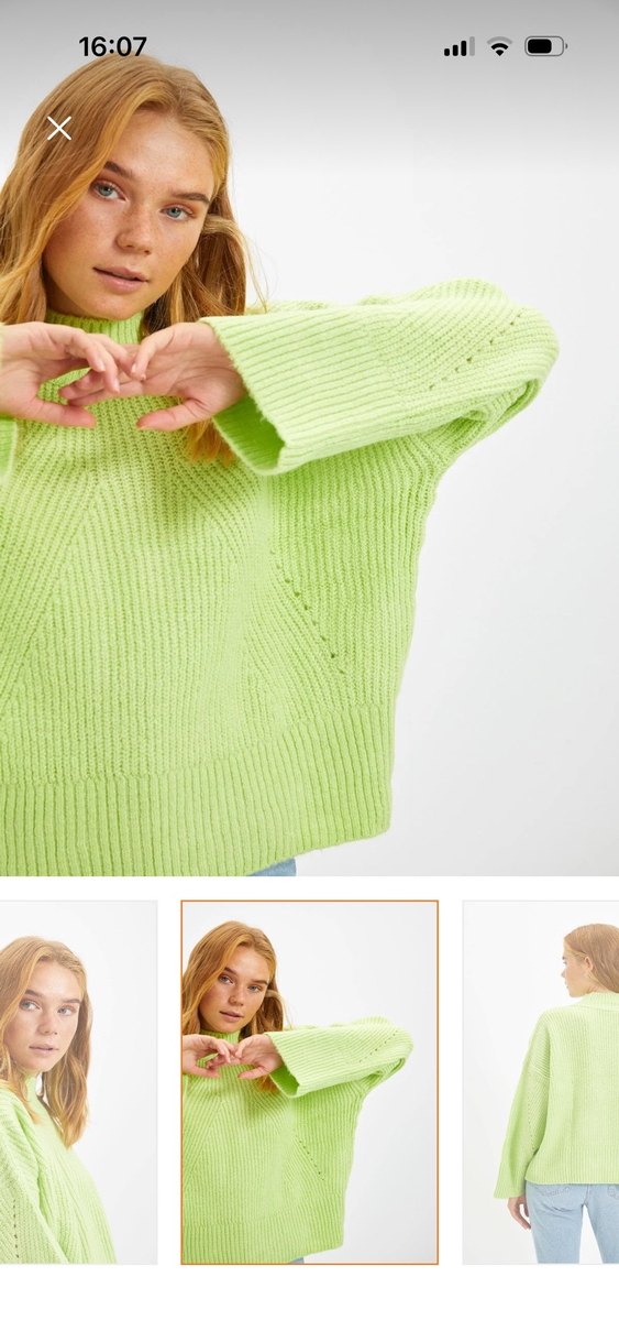 Kadın Yeşil Triko Bisiklet Yaka Kazak - Görsel 3