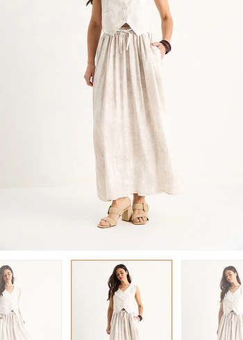 Bohem Tarzı Bej Uzun Keten takım - Görsel 3